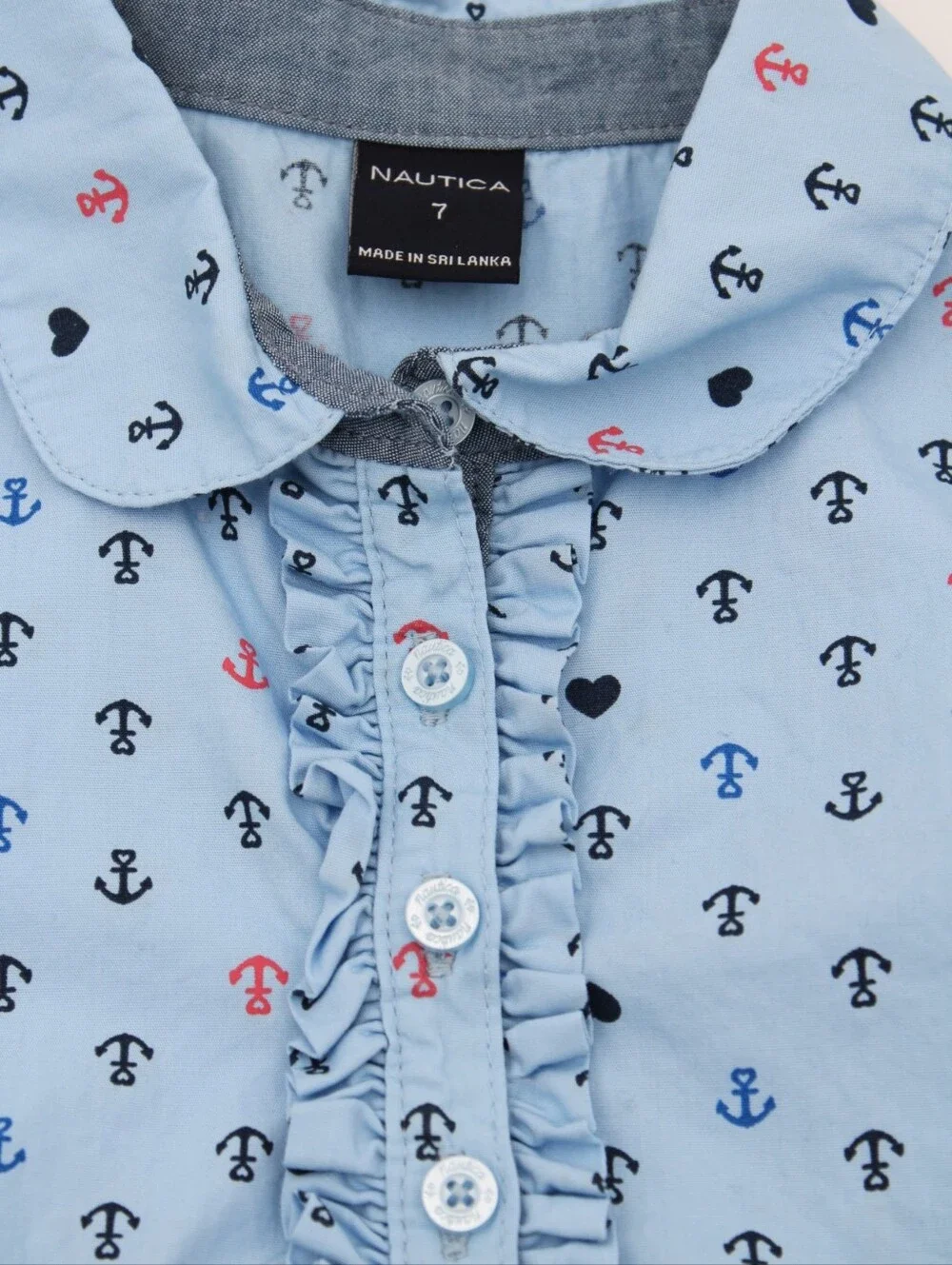 Nautica Baby Blue Anchor Print Blouse Girls Size 7
